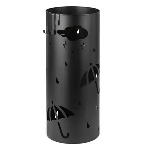 Umbrella Stand, Cold Rolled Steel Round Tube Umbrella Holder Freestanding, Medium/Large Pattern & Umbrella Style Entryway Rack for Canes Walking Sticks, Black