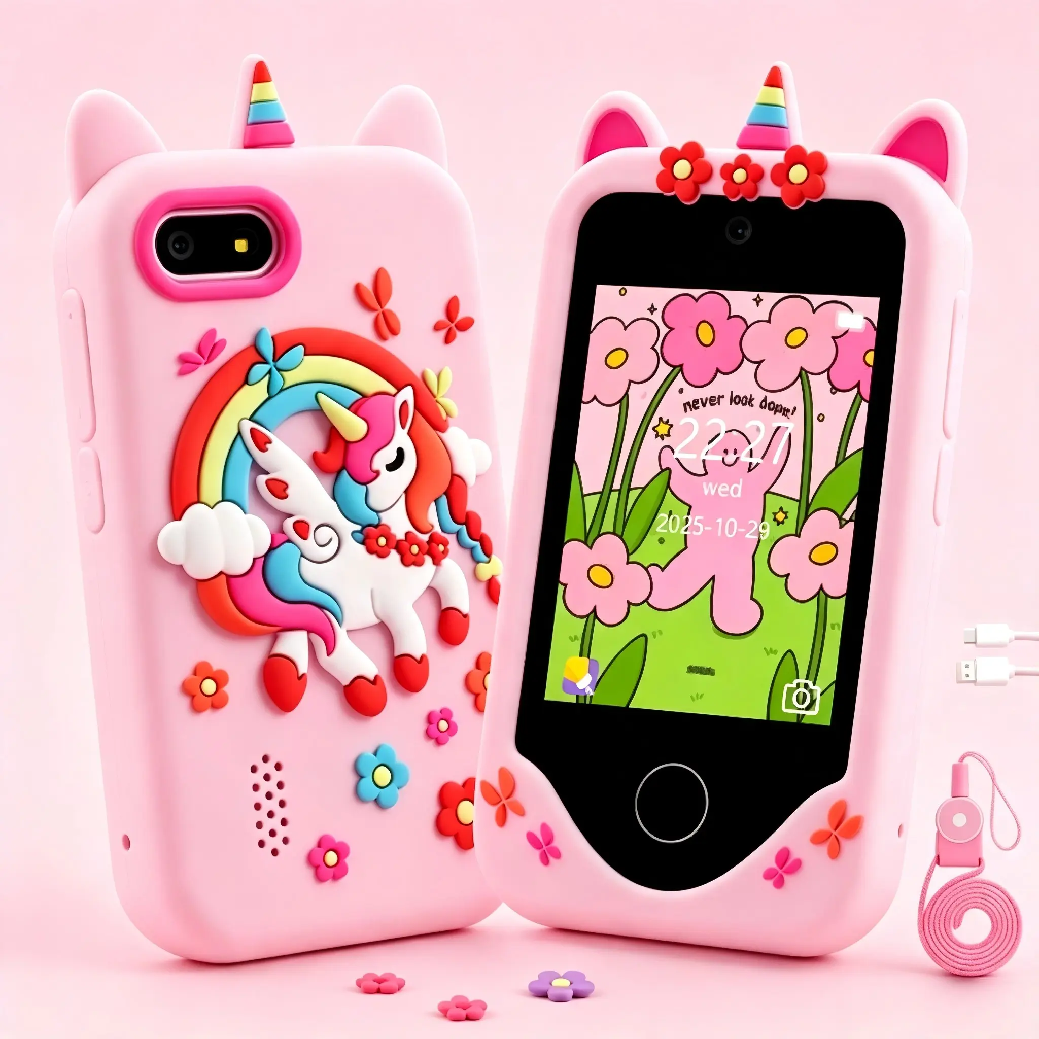 Unicorn Themed Kids Smart Toy Phone with 2.8-inch Touch Screen Learning Function, Dual Cameras, Fun Games & Cute Filters, Ideal Holiday and Birthday Gift for Kids Ages 3+