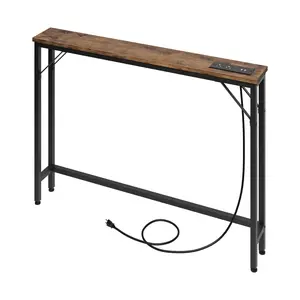5.9" Narrow Sofa Console Table with Outlets & Storage – Slim Metal & MDF Behind Couch Table – Modern Entryway Table for Living Room, Hallway, Foyer