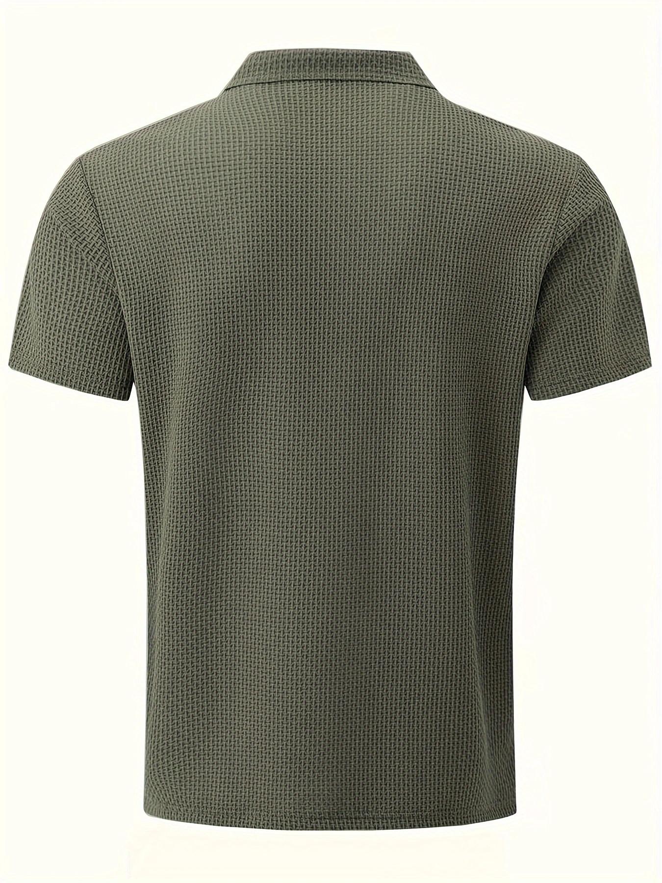 Men's Solid Color Jacquard Polo Shirt, Regular Fit Casual Short Sleeve Button Front Collared Top for Summer, Fashion Men's Clothes for Daily Wear