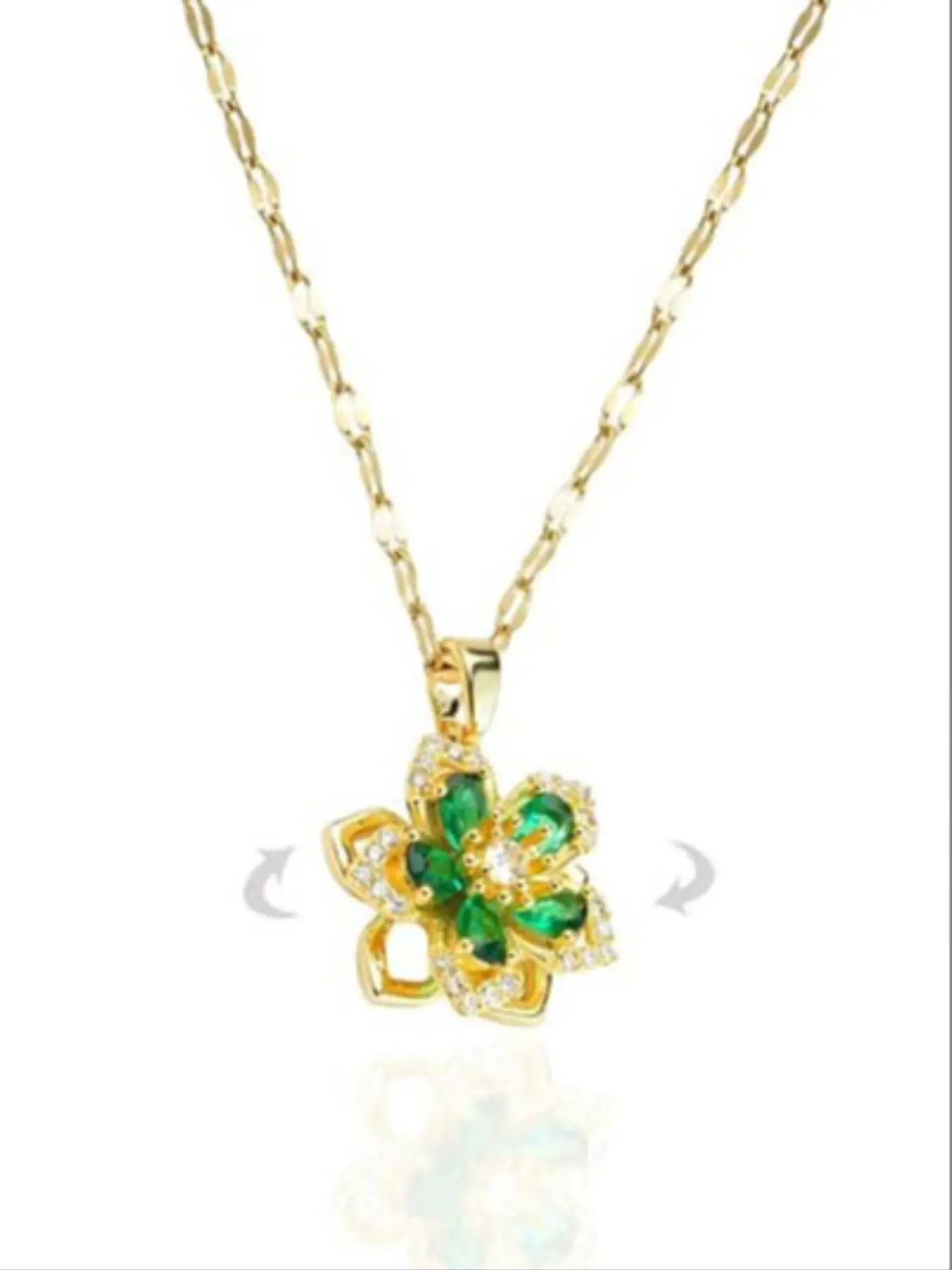 Women's Rotating Crystal Flower Pendant Necklace, Rhinestone Pendant, Floral Design Chain Necklace, Fashionable and Elegant, Perfect Jewelry Accessory, Pendant with Necklace