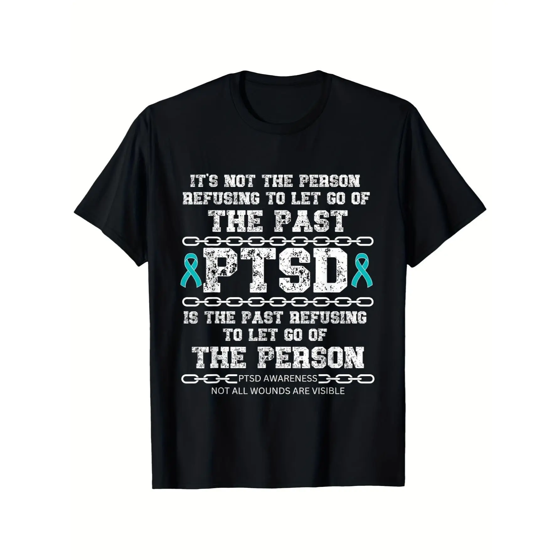 Men'S And Women'S PTSD Awareness T-Shirt - Heavyweight 100% Comfort Suitable for Post-Traumatic Disorder Apparel with PTSD Ribbon And Mental Health Message, Loose Fit Crew Neck Casual Shirt, Size 1XL-5 Unisex 2026 Black T-Shirt