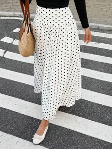 Elegant French Polka Dot Midi Skirt, & Party Dress, Casual Mid-Length Skirt, Women's Fashionable Half Skirt