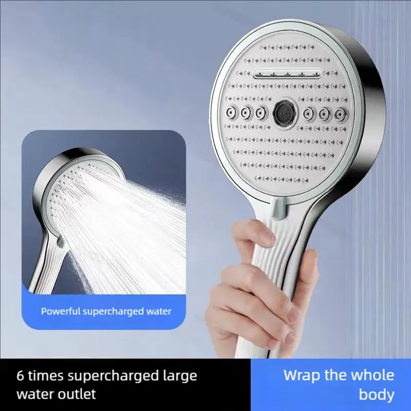 Extra-large panel handheld rain shower head, 6 spray patterns, full-body comfortable shower, polished surface, plastic, wall mount, rain setting, bathroom accessory, perfect Valentine's Day and holiday gift.