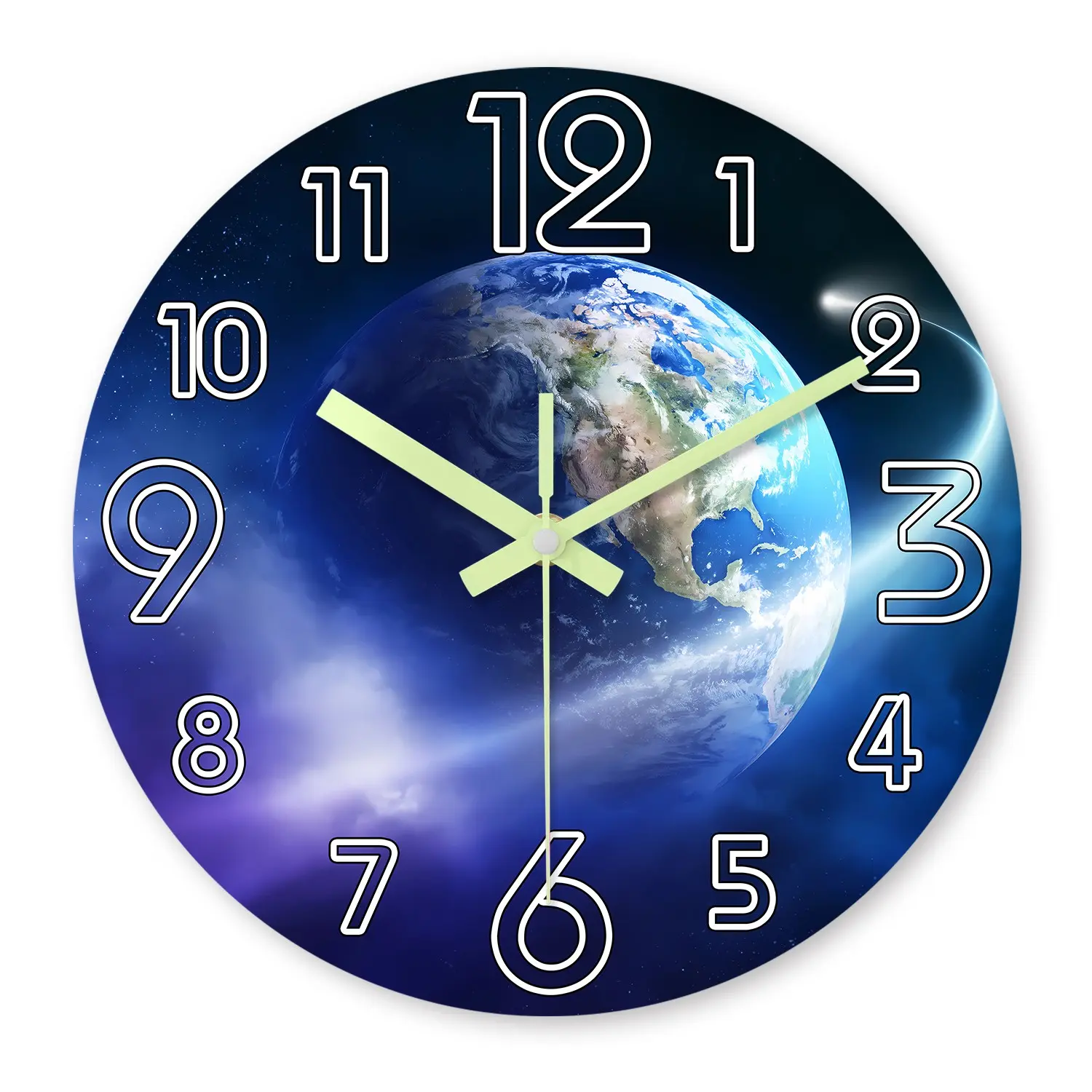 Luminous Planet Decorative Wall Clock, Earth Astronomical Design, Silent Quartz Movement, Battery Powered, Home Living Room Bedroom Office Outdoor Decor