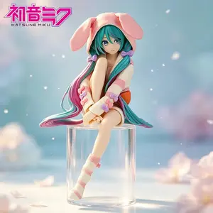 14cm Hatsune Miku Noodle Stopper Figure Pink Bunny Ear Pajamas Ver. & Standing Ver. PVC Model Doll Desktop Decoration Xmas Gift