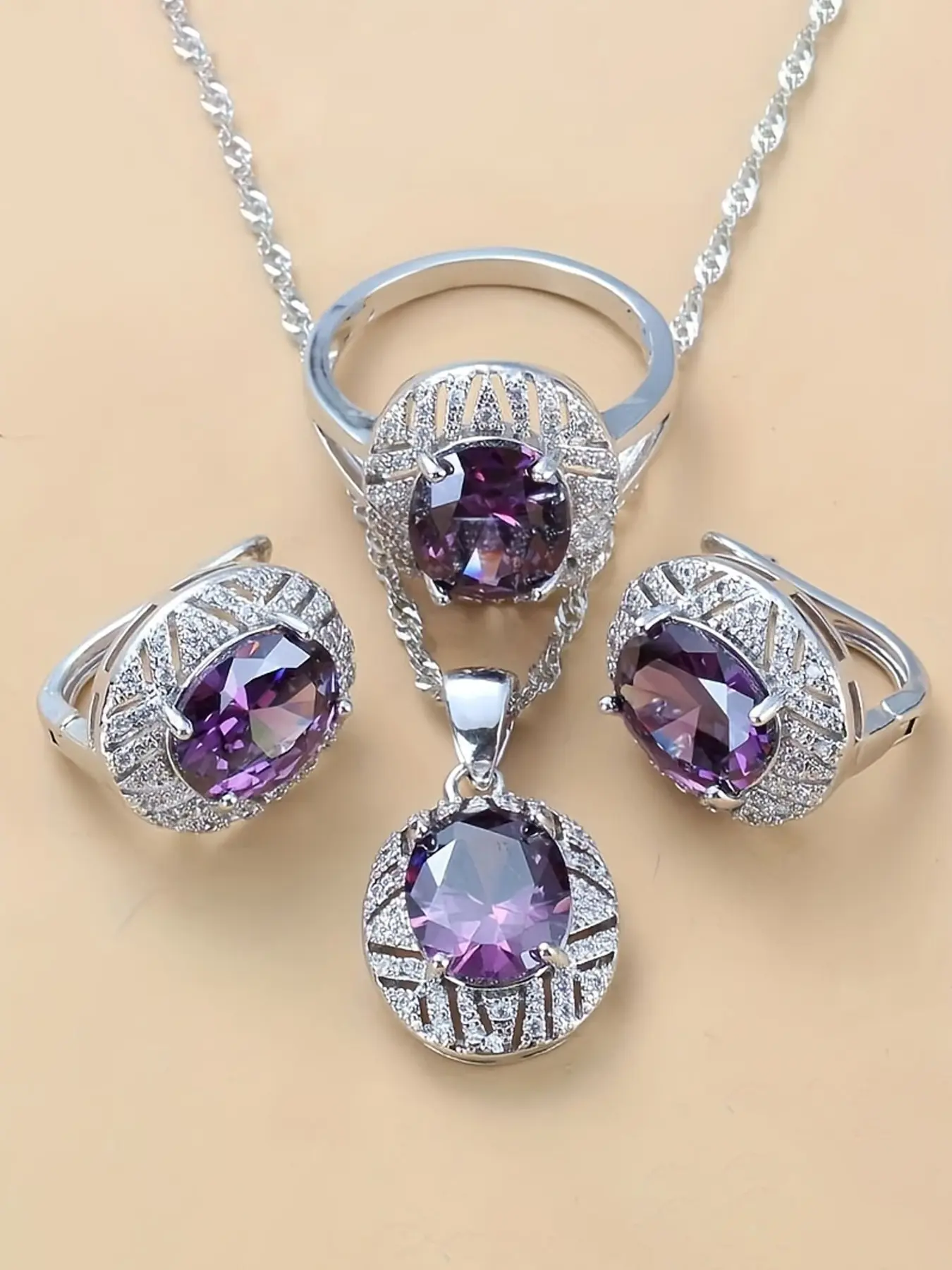 Elegant and Stylish Bridal Jewelry Set | Bride Jewelry Set for Wedding Day | 4-pieces Set | Inlaid with Synthetic Zirconia, Suitable for Weddings, Daily Wear, Parties, and Banquets