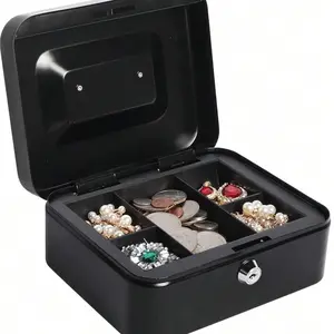 1pc Locking Medium Steel Cash Box With Money Tray,Lock Box Best Gifts Birthday Graduation