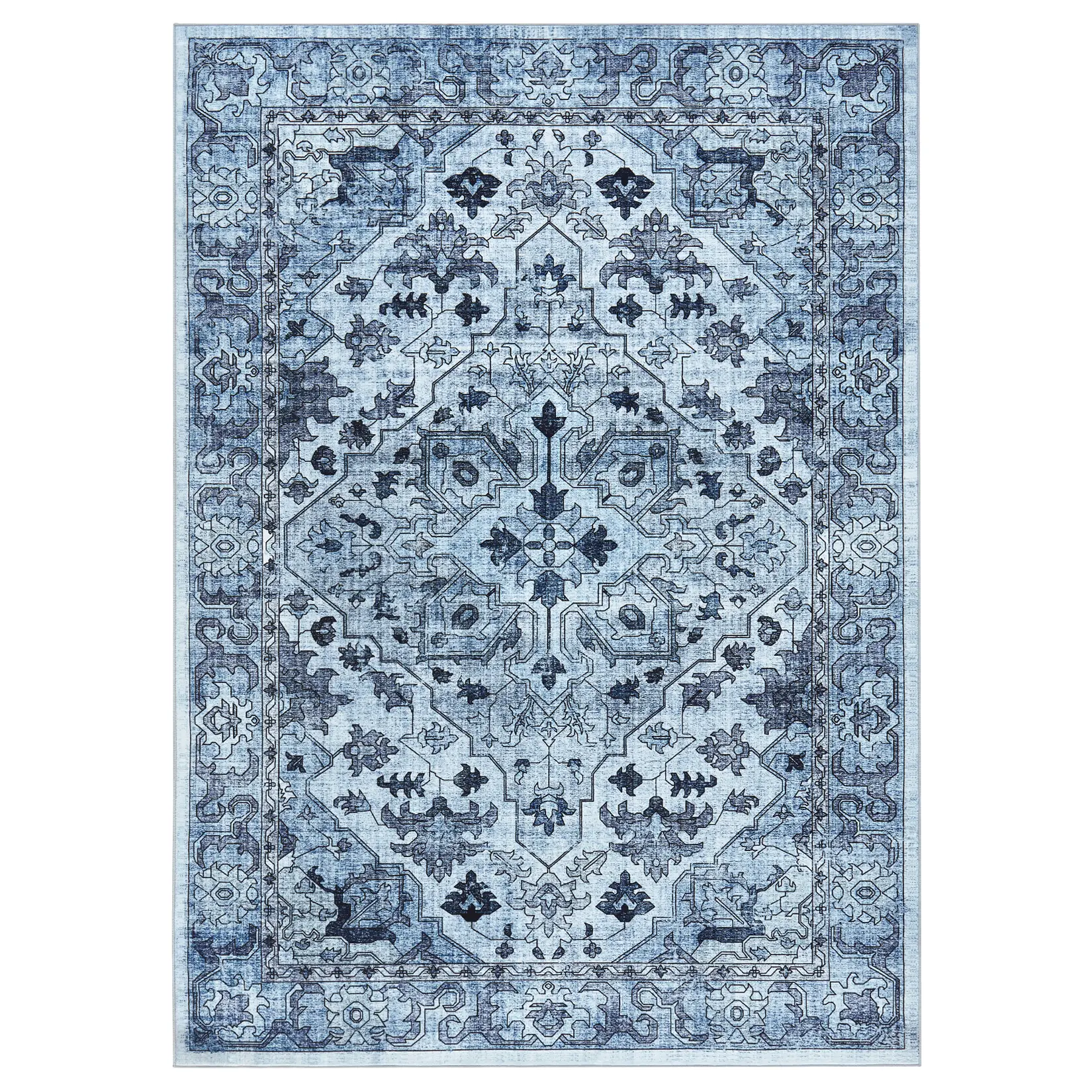 Washable Non-Slip Area Rug - Vintage Floral Low Pile Carpet for Living Room, Bedroom, Kitchen - Thin, Collapsible, Child & Pet Friendly - Grey, 5x7ft (152x213cm)