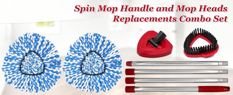 Replacements Spin Mop Combo – 2 Microfiber Heads + Scrubber Brush & Triangle Base for O‑Cedar RinseClean 2‑Tank (Mop Handle Included)