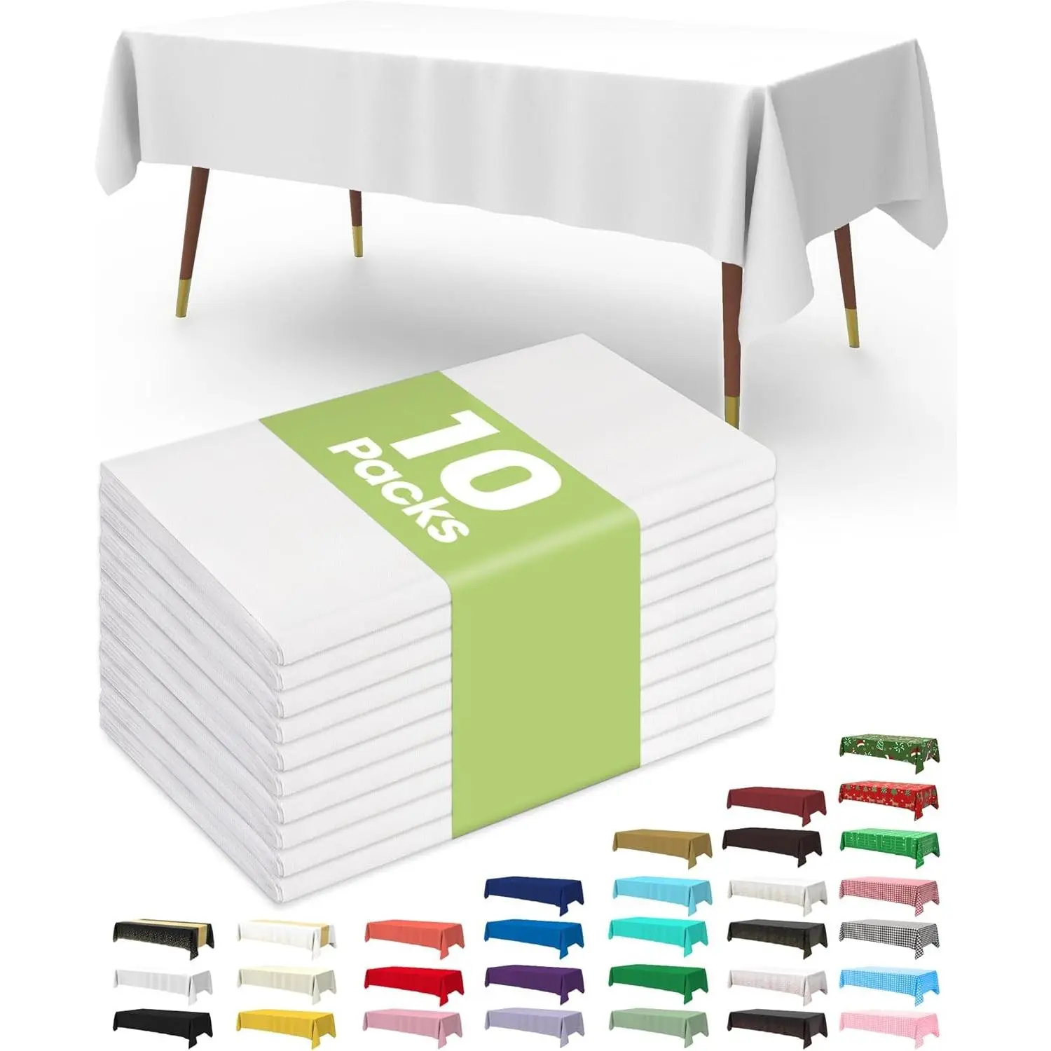 10 Pack Plastic Disposable Table Cloths, 54 x 108 Inch Rectangle White Tablecloth for Party, Picnic and Wedding
