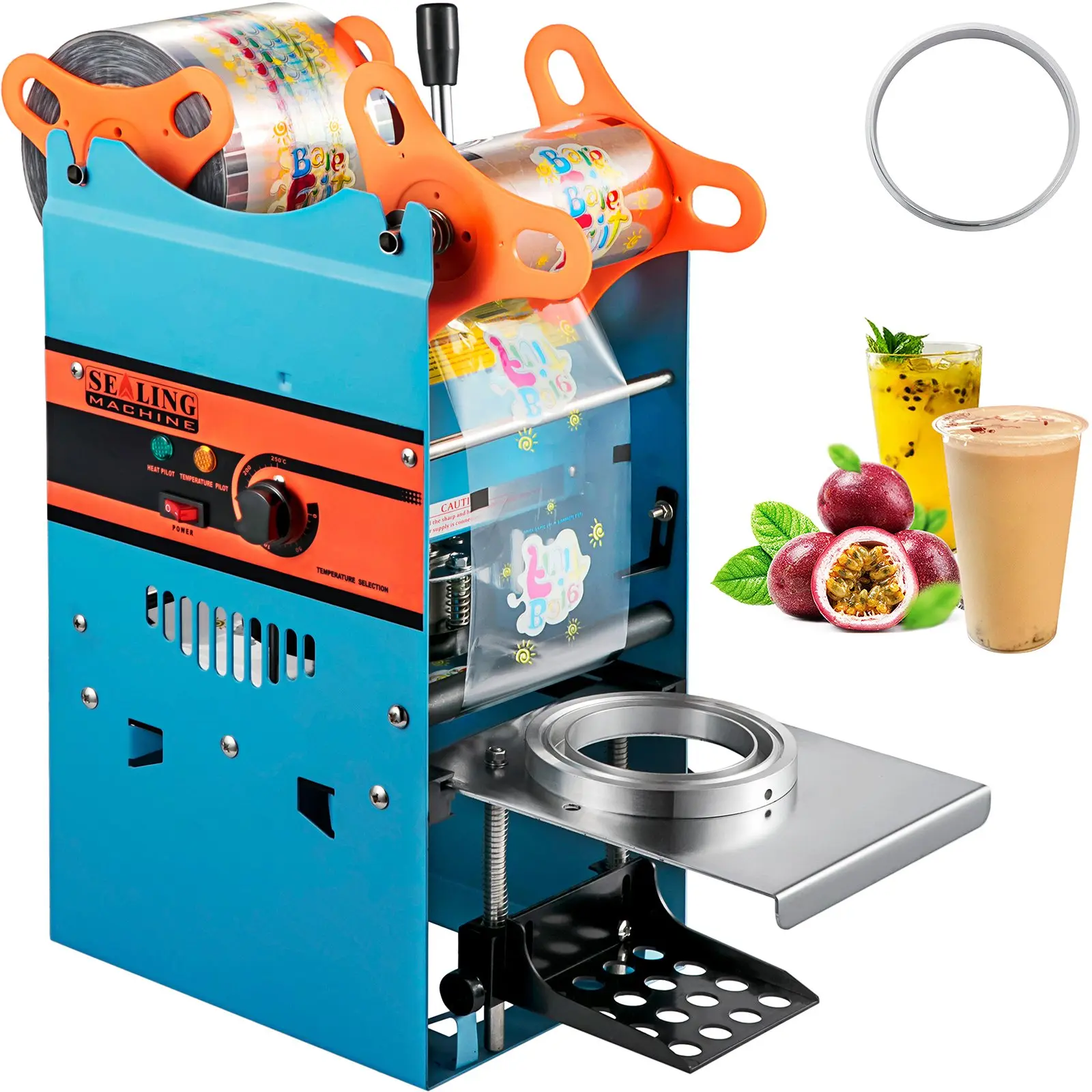 【Summerfinds】VEVOR Manual Tea Cup Sealer Machine, 300-500 Cup/h Manual Boba Tea Sealer Machine, Blue Boba Tea Sealing Machine, 90/95mm Cup Diameter Cup Sealing Machine with Heating Technology for Bubble Milk Tea