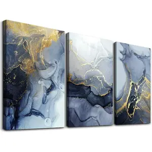 Abstract Ink Wall Art Set of 3  Black White Canvas Prints Framed  Monochrome Paintings for Living Room Bedroom Office Decor 12x16in