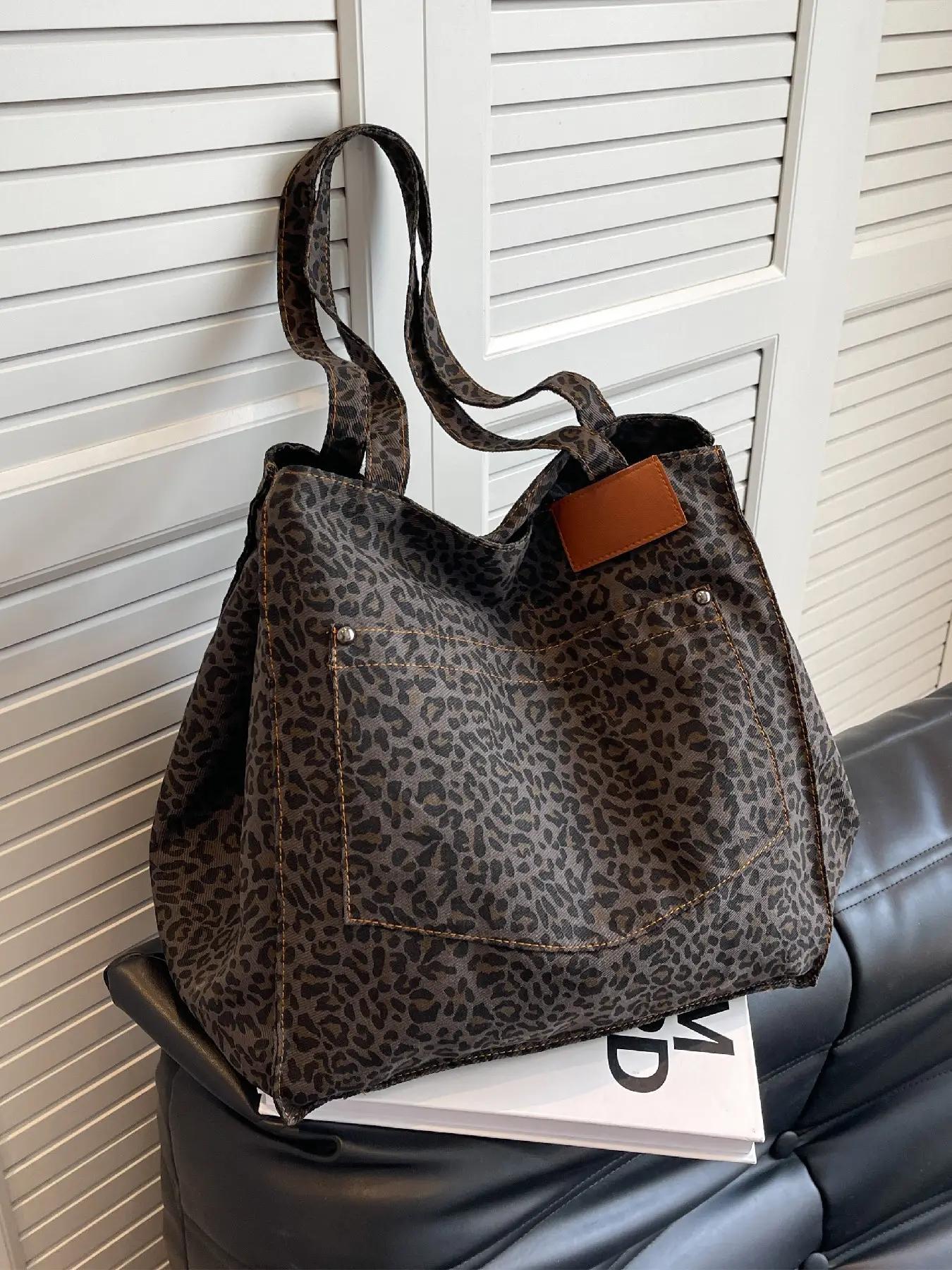 Leopard Pattern Tote Bag, Leopard Print Tote, Casual Fashionable Shoulder Bag for Women & Girls, Trendy Versatile High-quality Daily Commuting Bag