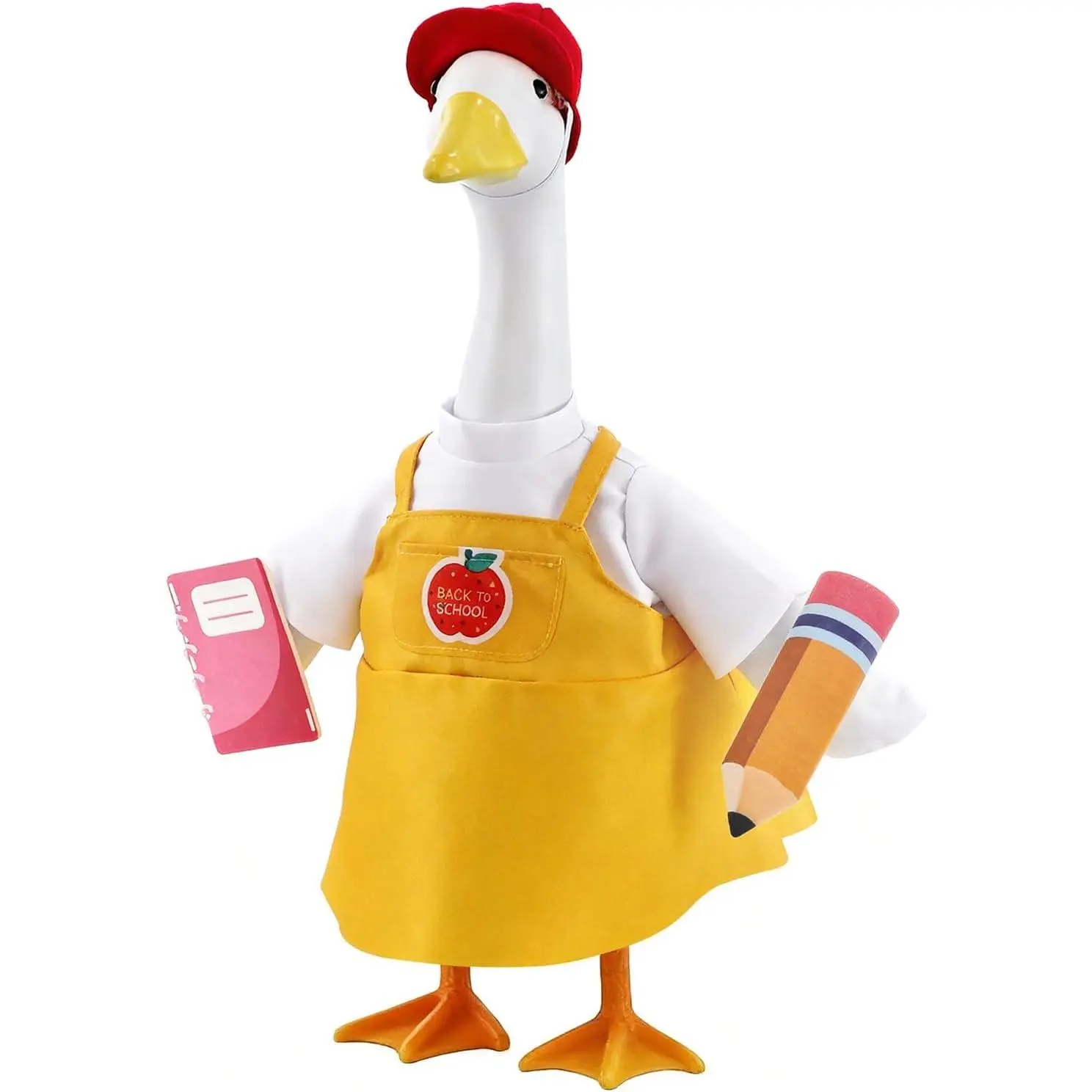 Back to School Porch Goose Outfits,23 Inch Cement Plastic Statues Porch Goose with Pencil and Notebook, Classroom Goose for First Day of School, Outdoor, Garden, Yard, and Patio Decor
