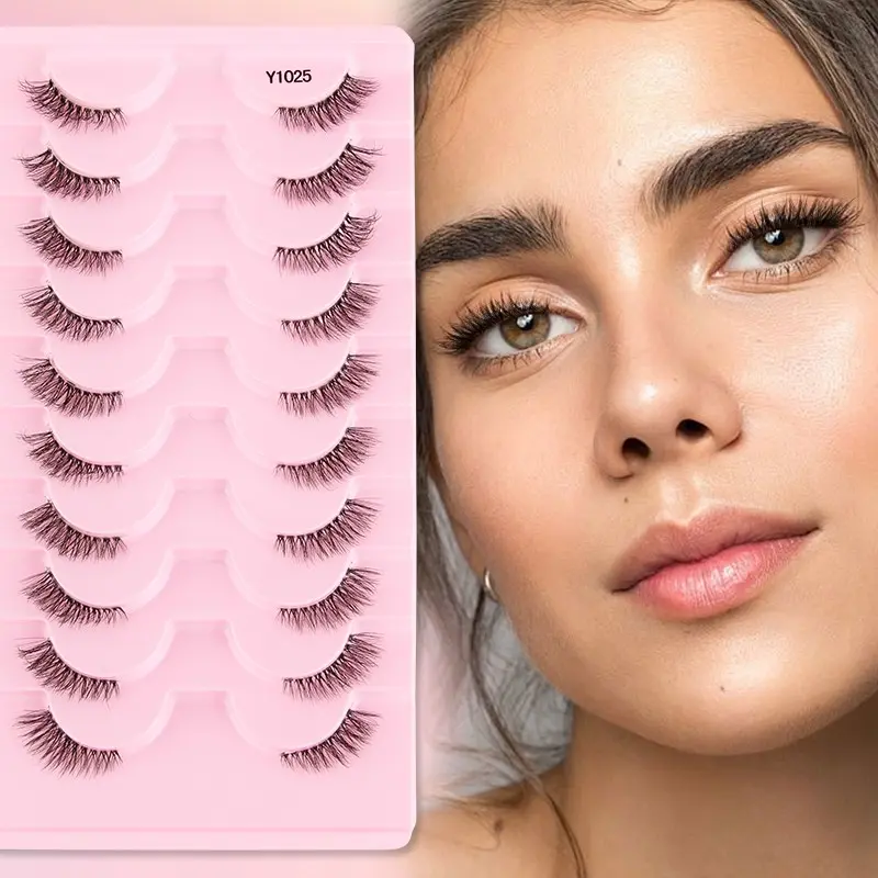 10 Pairs Natural Half Lash False Eyelashes, Soft C Curl Mixed Length, Ideal for Daily Makeup, Lightweight Realistic Look, Eyelash Falsies