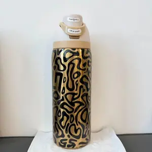 Owala 32oz Luxury Leopard Pattern Vacuum Water Bottle One-Touch Open Keep Drinks Cold All Day BPA-Free Stainless Steel Insulated Lid Portable Tumbler Mug Drinkware Flasks - Bottled