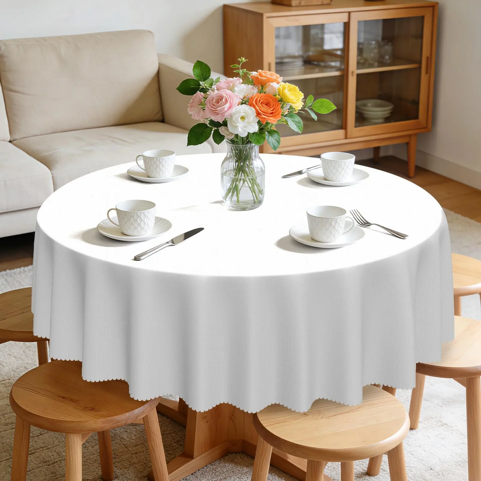 Round Tablecloth, Wrinkle-Resistant Polyester, Indoor Outdoor Home Use, Hotel Dining, Home Decor, Party Decoration