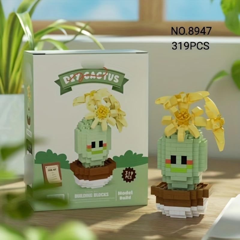 Cactus Design Building Blocks Toy, 1 Box Creative Desktop Ornament, Educational Assembly Toy for Teenager & Adults, Birthday Gift