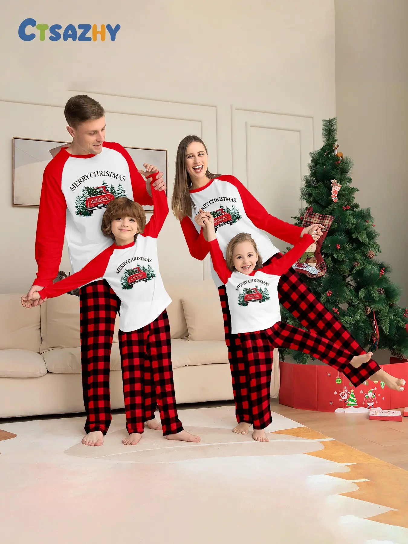Christmas EIk Famly Matching Pajamas Set 4 Pcs Long Sleve Rd Xmas Printed Sofit Warm Loungeweas Holiday Family Sleepwear for Men Women Kids Chistmas Gif Outft