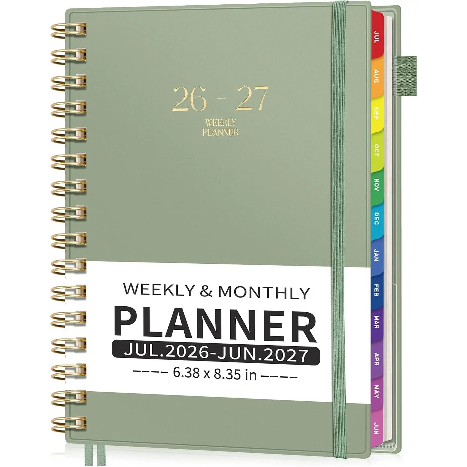 Academic Planner 2026-2027, Weekly and Monthly, A5 (6.3" x 8.3") | July 2026 - June 2027, Colorful Tabs, Flexible Cover, 100 GSM Paper, Calendar, Agenda, for School, Student (Light Green)