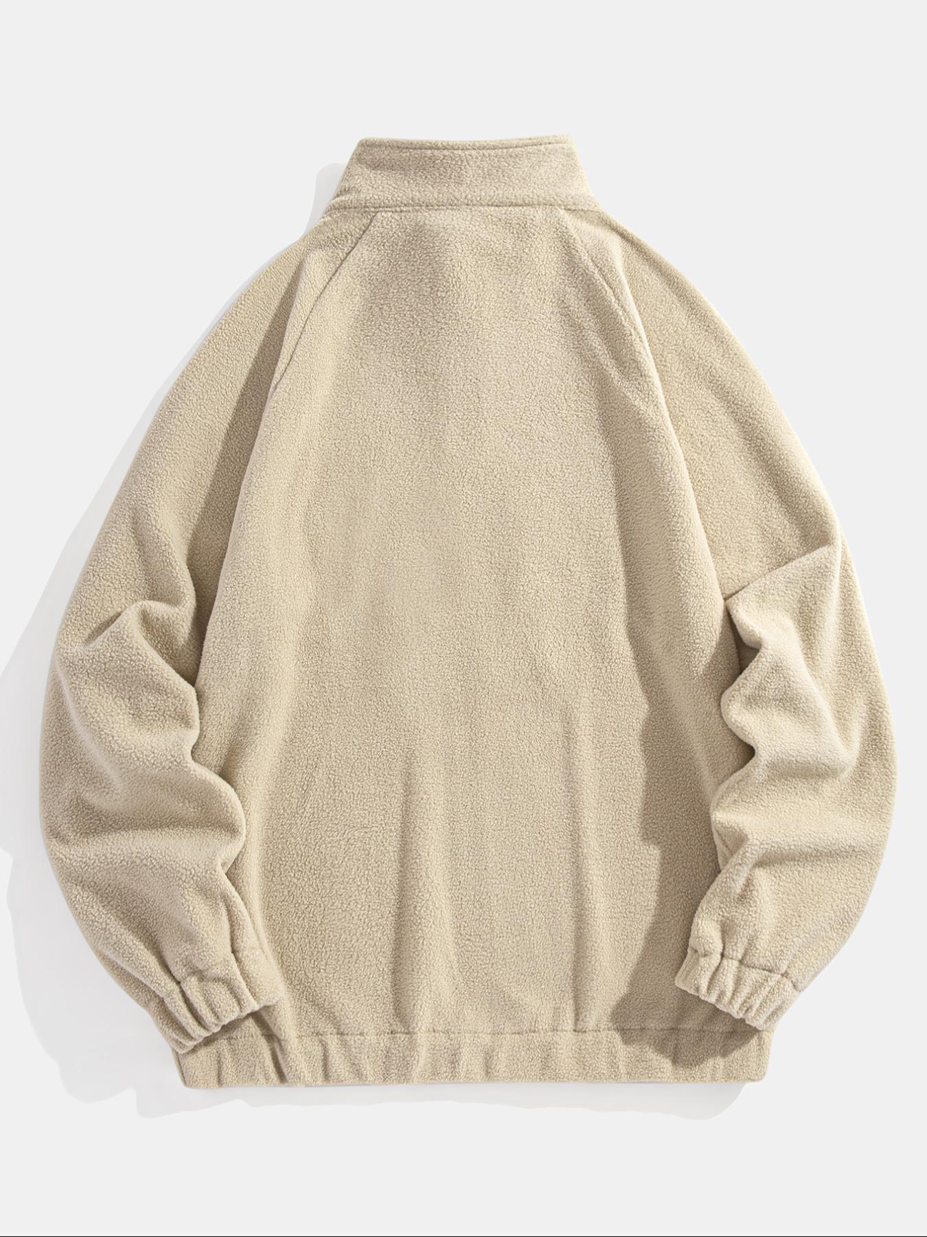 Men's Landscape & Letter Print Zip Front Fleece Sweatshirt, Loose Casual Raglan Sleeve Stand Collar Pullover for Fall & Winter, Men's Clothes for Daily Wear, Winter Fashion Clothing