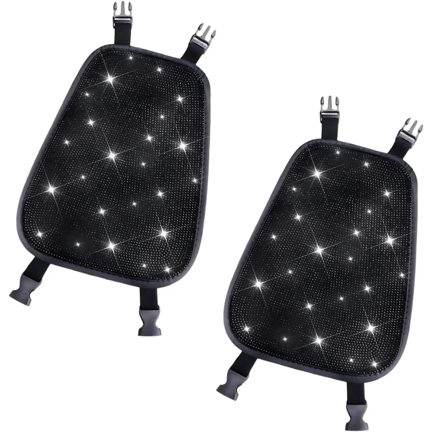 Women's 2-Count Rhinestones Easy-Fit Car Headrest Covers, Synthetic Breathable Anti-Scratch Ice Silk Front Protectors, Automotive Interior Decoration Accessories (Black)