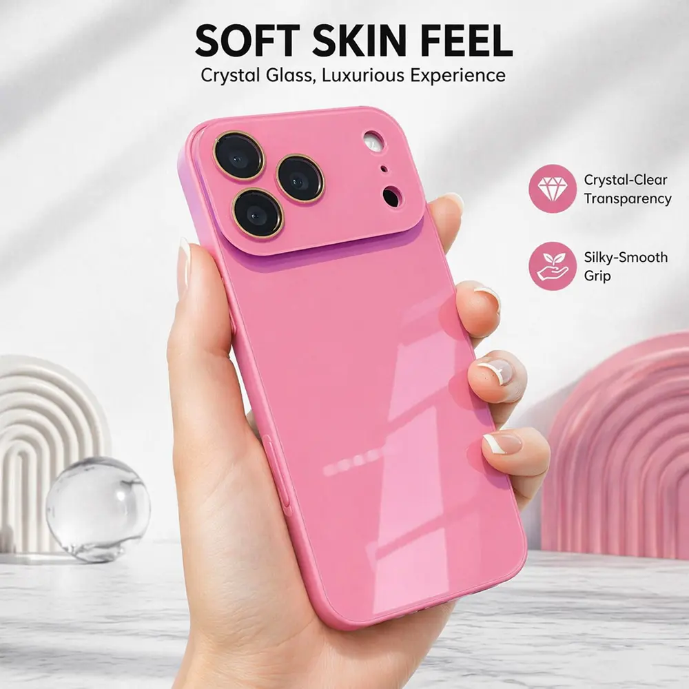 Luxury Crystal Texture Mobile Phone Case Skin Feeling Solid Color Phone Cases Suitable for iPhone 17 Pro Max 16 15 14 13 12 Mini Plus Air 17promax Series With Camera Protection Protective Phone Cover for Women Girls Men