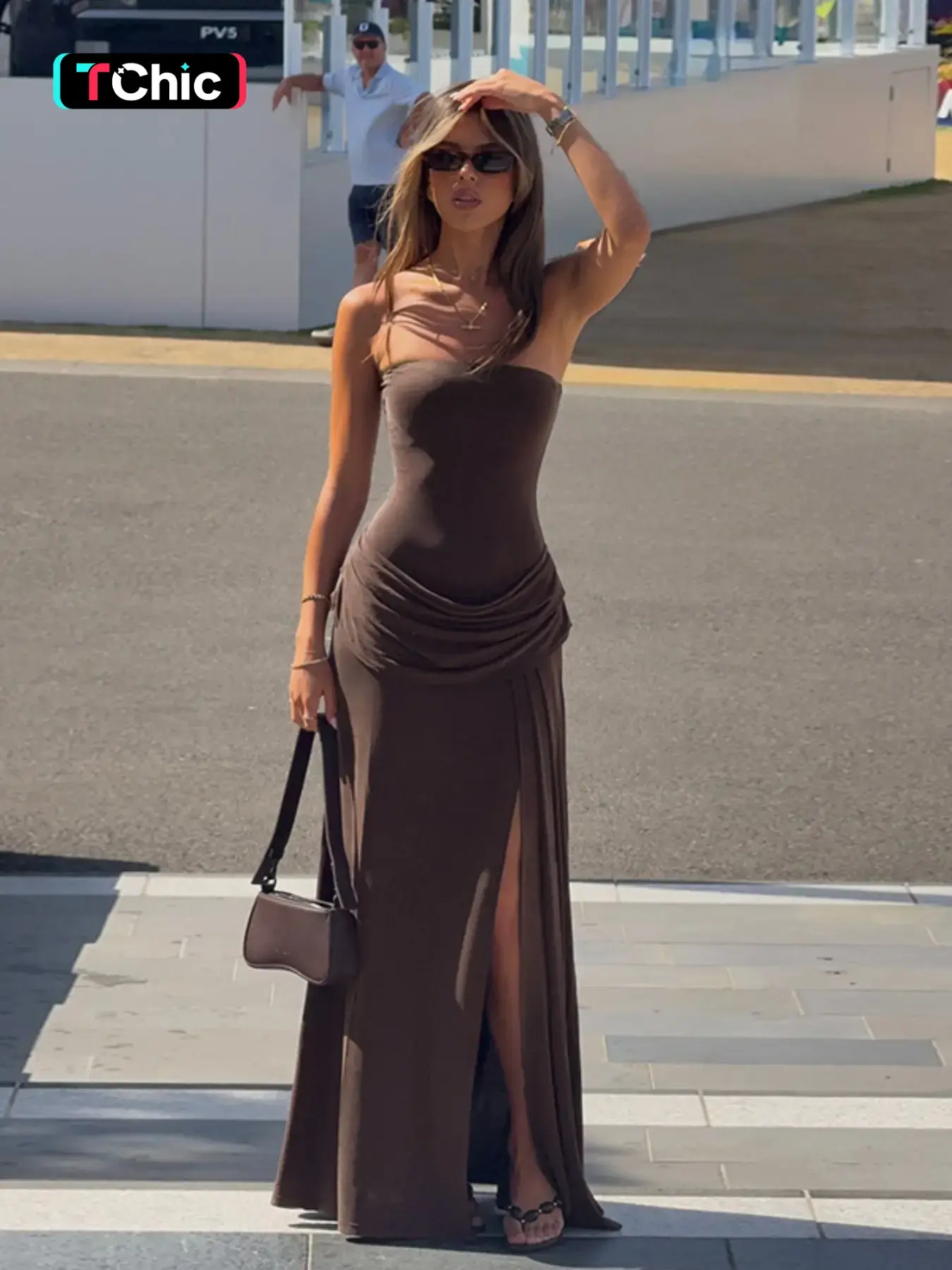 Strapless Dress with Ribbon Details, Elegant Chic Formal Slim-Fit Plain Surface Dress, Unlined Lightweight Fabric, Perfect for Special Occasions
