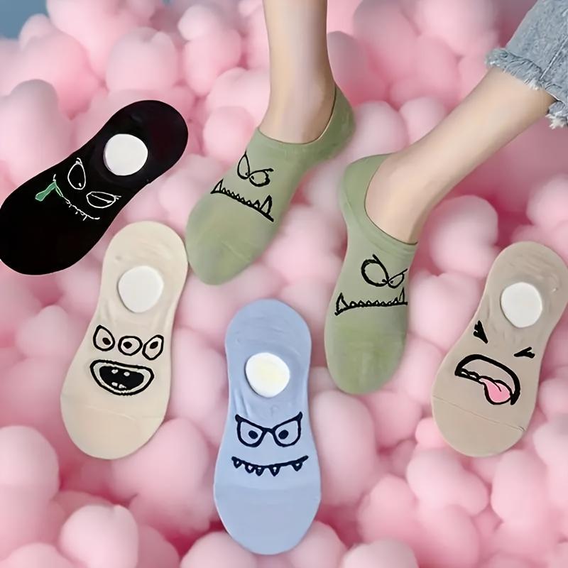 5 Pairs Colorful Cartoon Printed Low-cut Ankle Socks Funny Breathable Lightweight for Teenagers Casual Wear Suitable for 99 Scenes