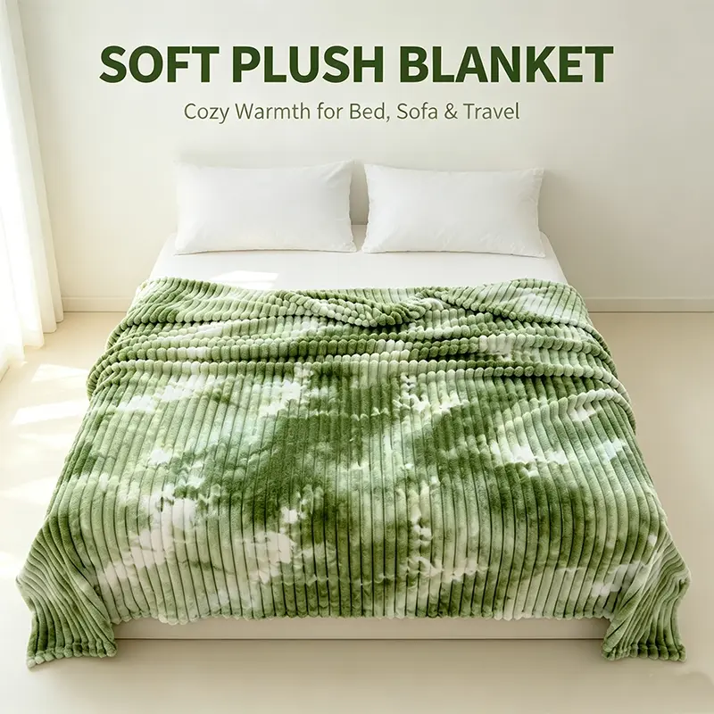 Portable All Season Tie Dye Ribbed Blanket, Soft Fluffy Plush Bed Throw, Chic Tie Dye Pattern Room Decor, Suitable for Lounging Sleeping Camping and Daily Leisure Activities