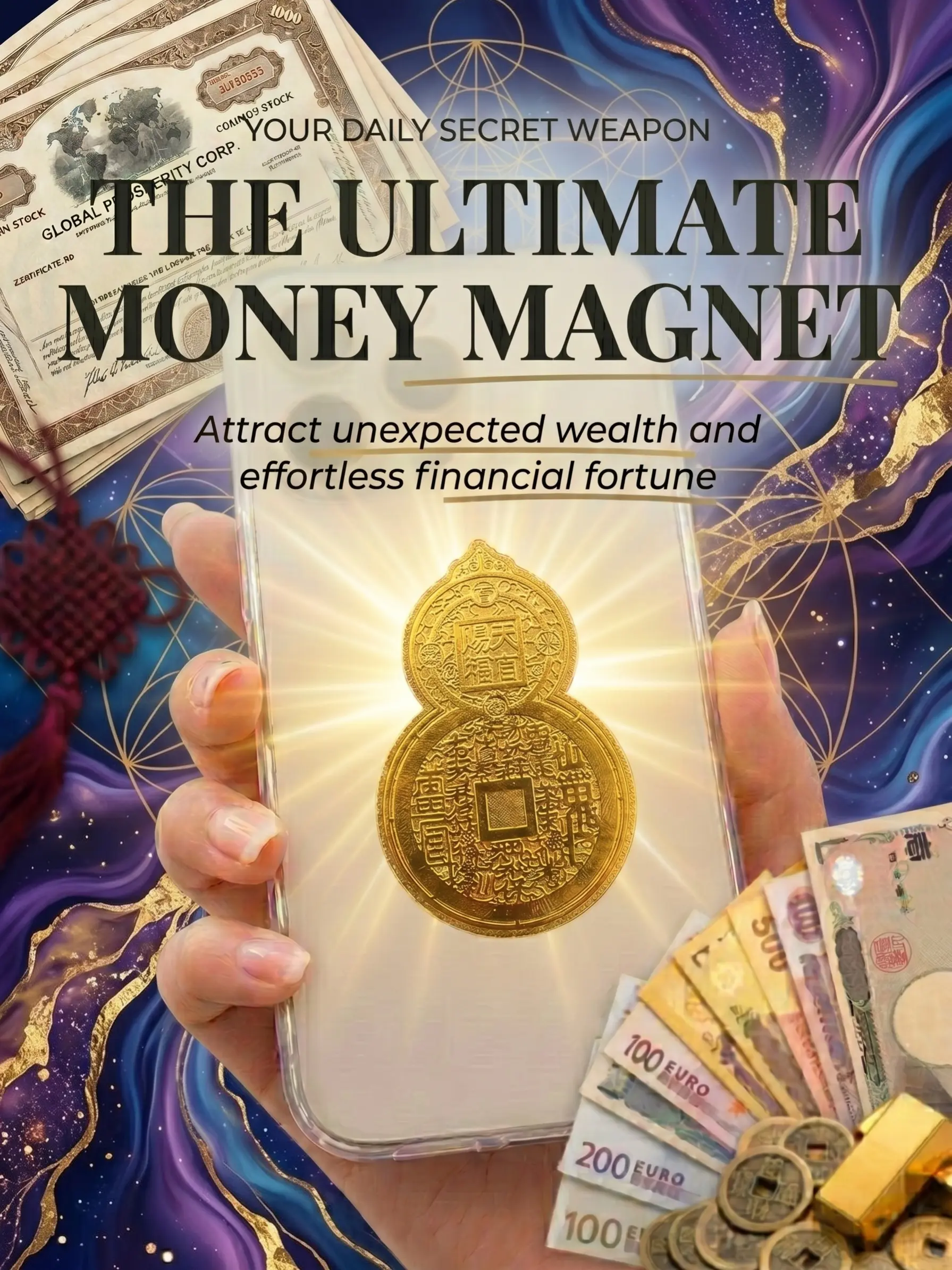 Money Attraction Lucky "Gourd" Gourd Sticker Card - Phone,Wallet,Computer,table Sticker card,Father 's Day gifts,Parent Gift,Eastern Feng Shui Amulet for Positive Energy & Good Vibes Custom Holographic Cards attract Dollars protection card