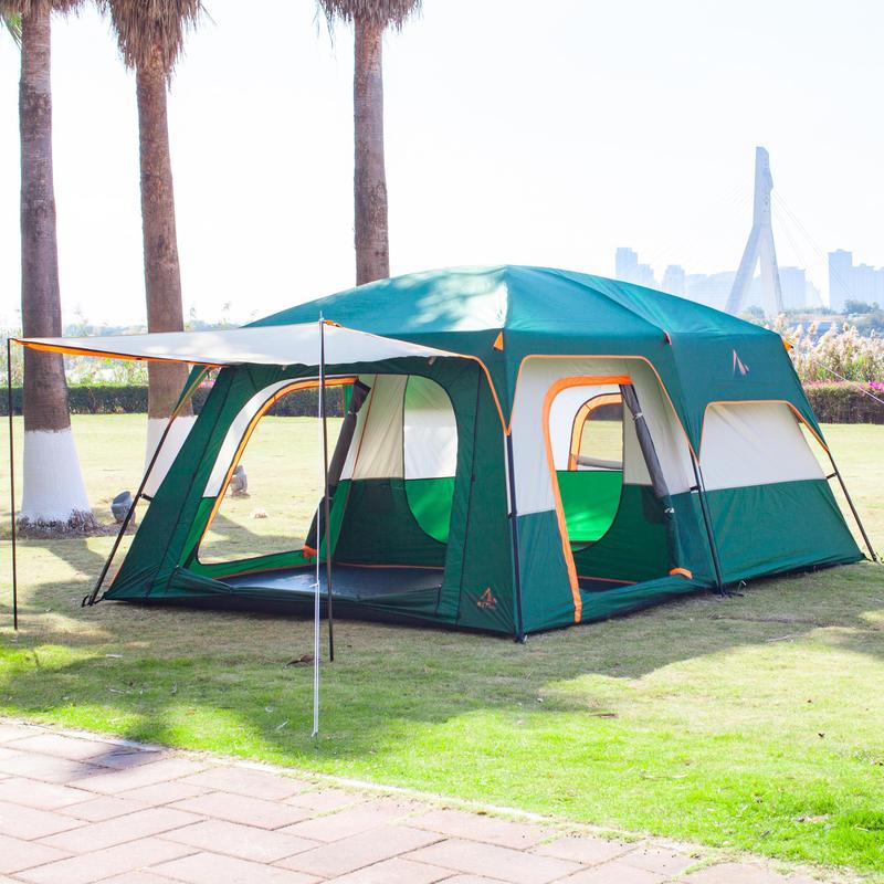 Extra Large Tent 6-10-12-14 Person(a) Family Cabin Tents 2 Rooms 3 Doors And Windows With Mesh Straight Wall Waterproof Double Layer Big For Outdoor Picnic Camping Gathering