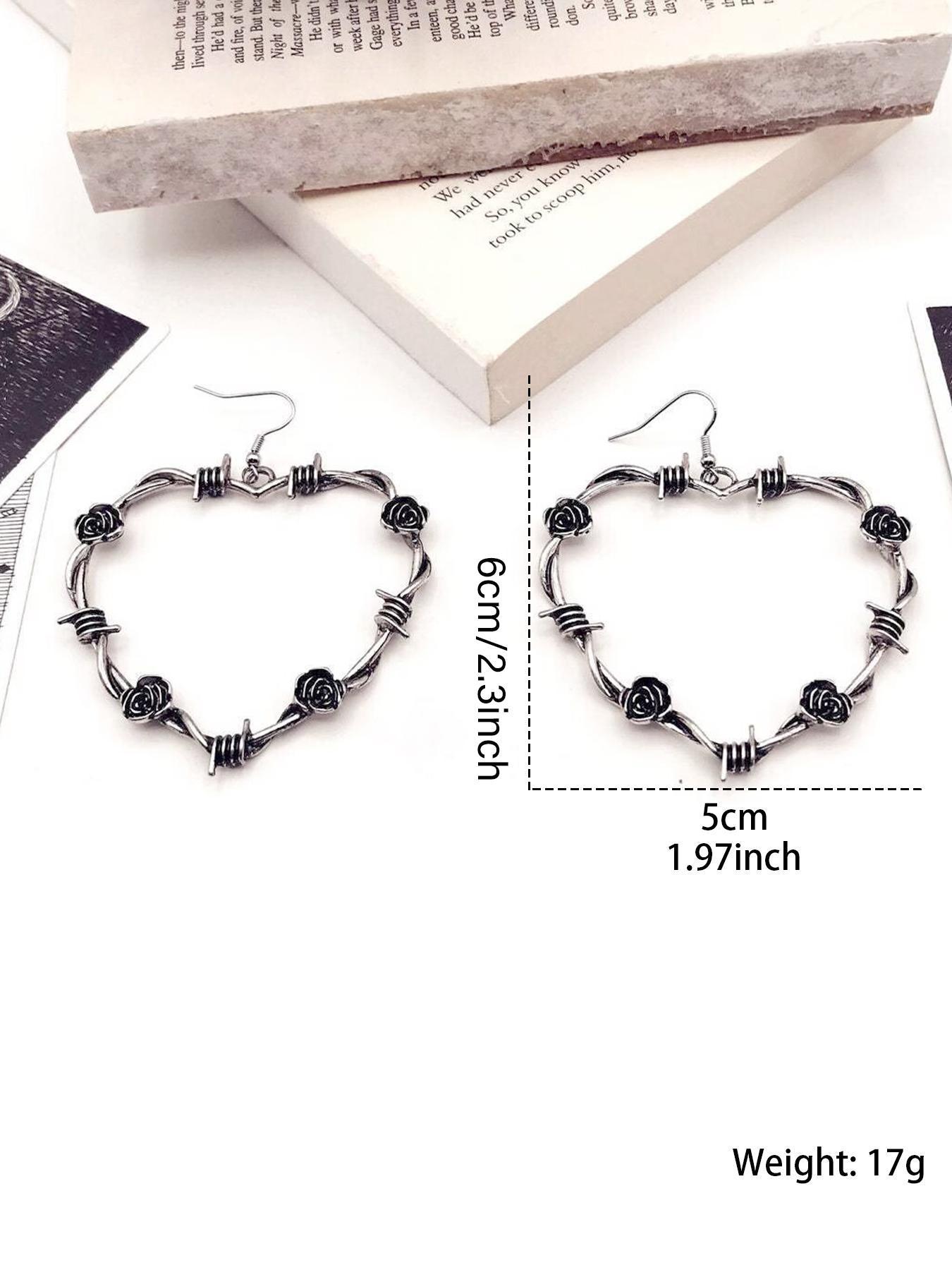 Women's Punk Style Heart Shaped Dangle Earrings, 1 Pair Trendy Rose Design Earrings, Street Y2k Goth Jewelry As Gift for Girlfriend, Fashionable Jewelry Accessories, High Quality Earrings