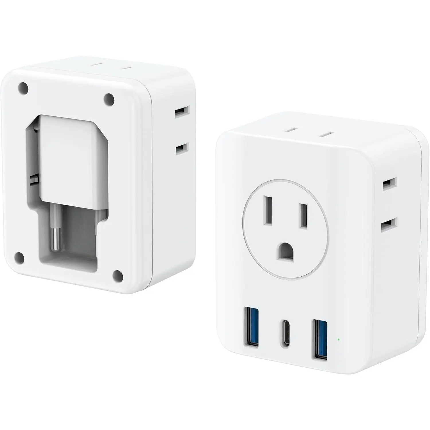 2 Pack European Travel Plug Adapter,  Foldable International Power Adapter with 4 Outlets 3 USB Ports, Type C Plug Adapter for  to ,  Spain Iceland France