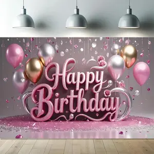 Pink Crown Birthday Backdrop Rose Glitter Balloon Theme Tapestry Wall Hanging Polyester Photography Background Kids Adult Party Decor Cake Booth Studio Celebration Prop Banner Gift