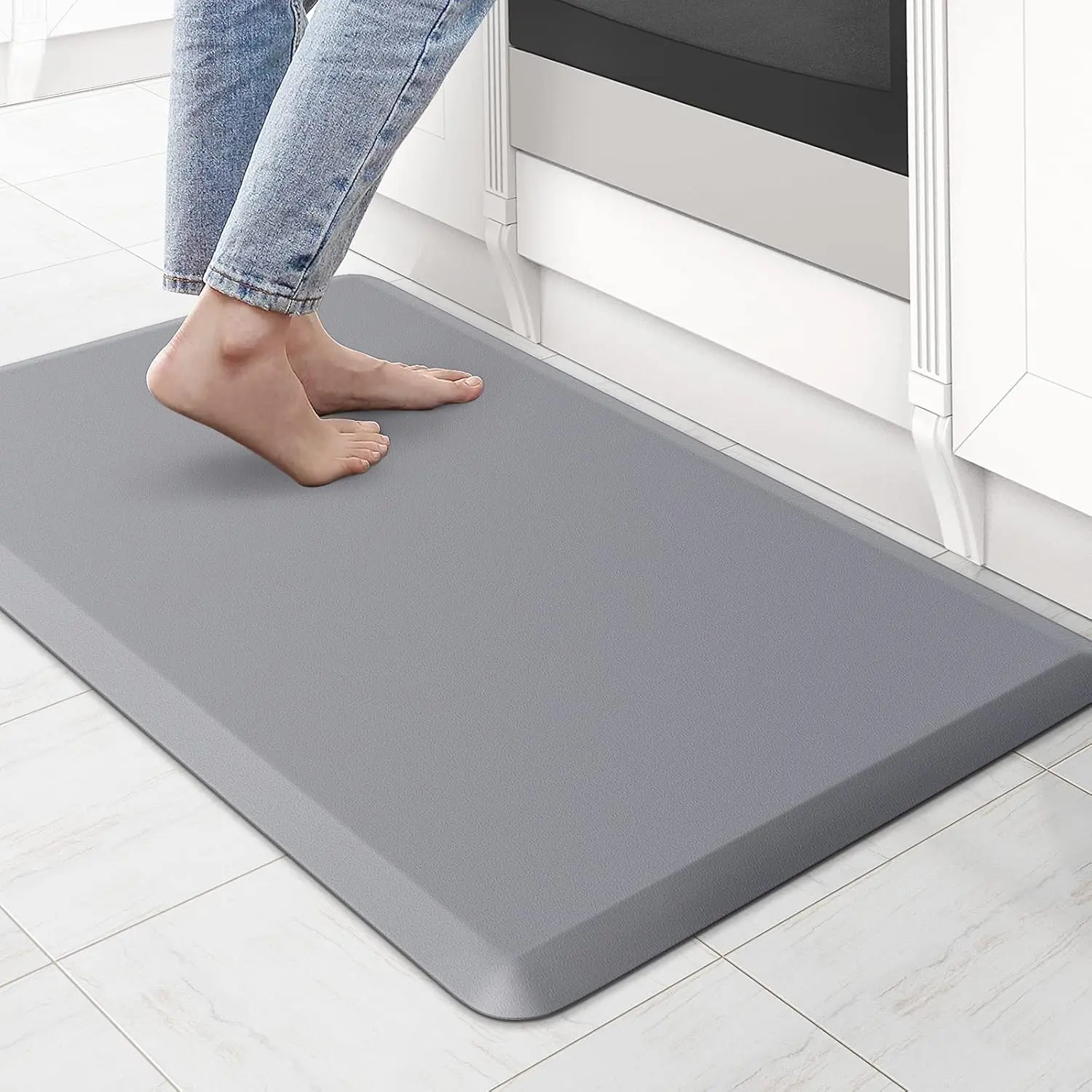 Kitchen Mat Cushioned Anti Fatigue Rug 17.3"x28" Waterproof Non Slip Standing Desk Mat Comfort Floor Mats for Kitchen House Sink Office (Grey)