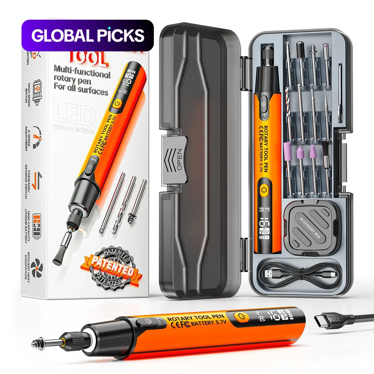 39pcs USB-Powered Electric Grinding & Polishing Tool Set, Grinding Tool Kit, Power Tools, Car Polisher, Electric Angle Grinding Machine, Rotary Pen, Cordless Drill Bits, Multi-Speed for Wood, Metal & Gemstone Carving #GLOBAL PICKS