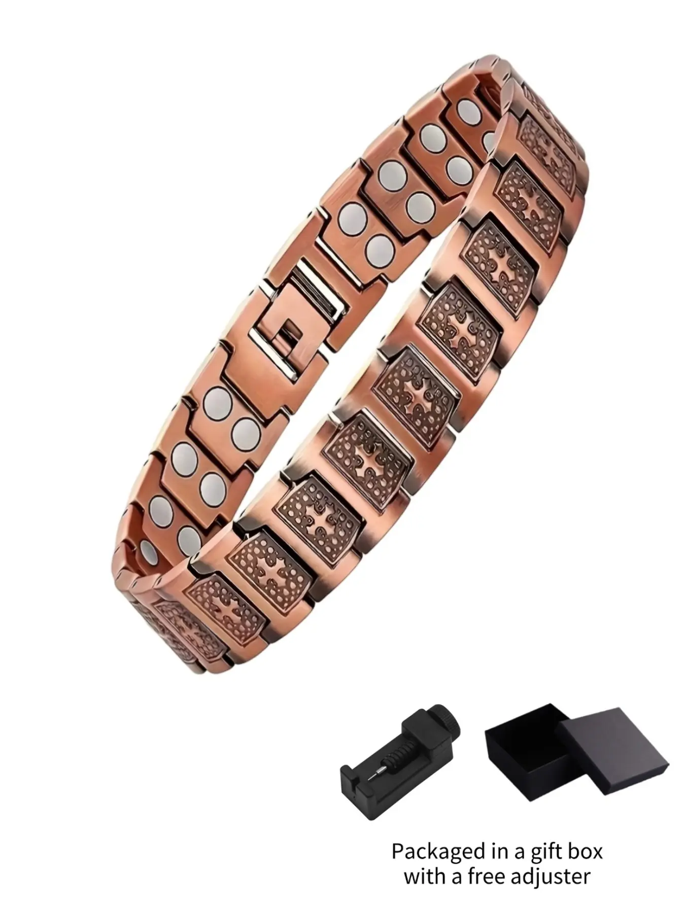 Magnetic Copper Bracelet with Adjustable Size Tool Men's Jewelry Gift Health Benefits Perfect for Tennis  Fitness Workouts & Recovery  Ideal Gift for Father/Husband