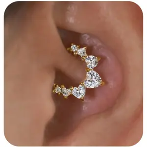 Cartilage Daith Earrings For Women Small 14K Gold Plated Hoop Hypoallergenic Helix Piercing Huggie Surgical Steel Diamond Implant Cubic Zirconia Prom Gift Jewelry