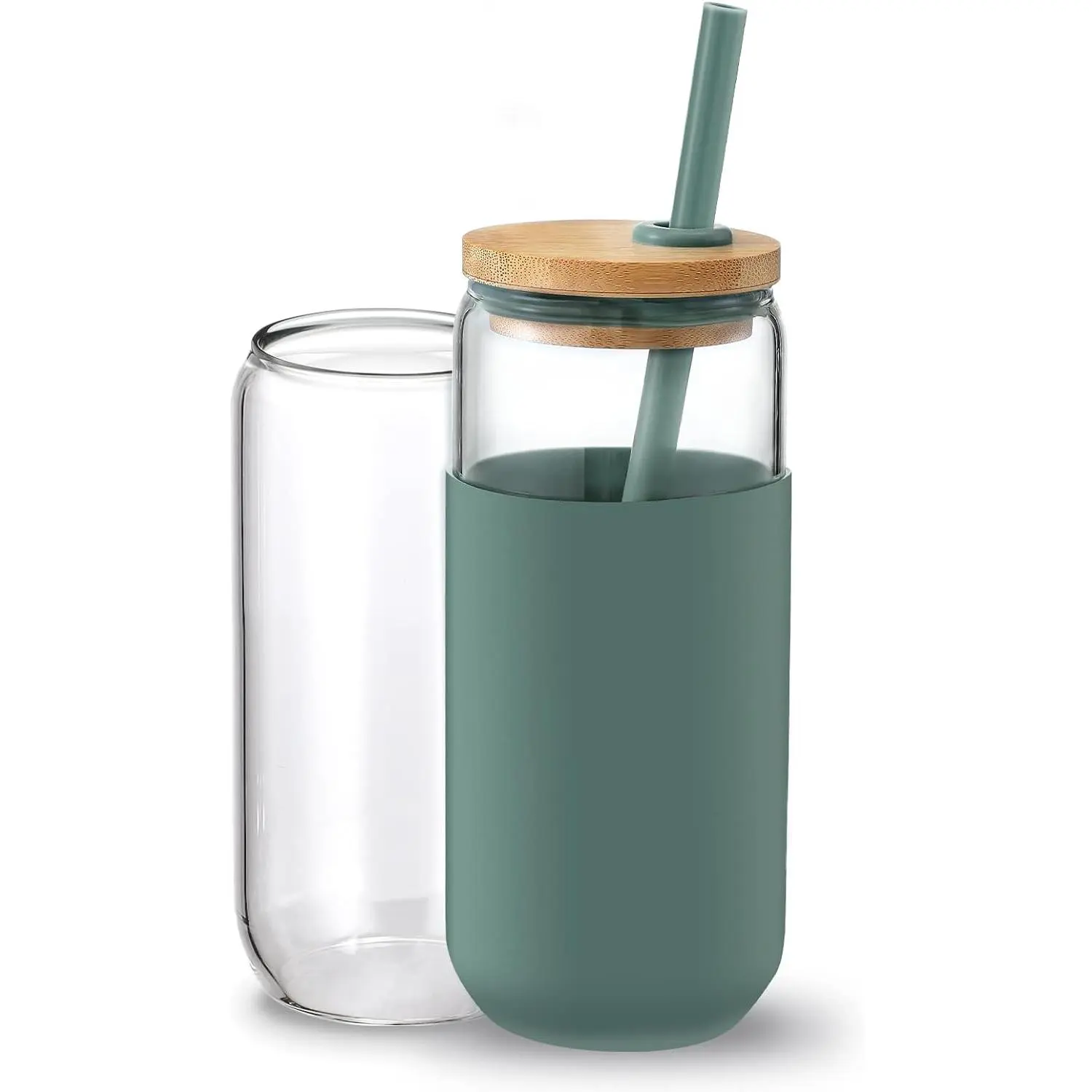 20oz Glass Water Tumbler with  Protective Sleeve -  Shaped Glass Cups with Straw and  Lid, Iced Coffee Glasses, Cute Drinking Glasses for Water, Smoothie,  - Cambridge Blue