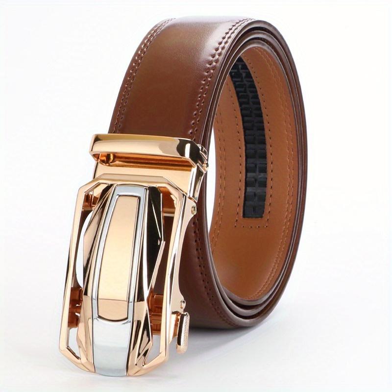 1pcs Genuine Leather Ratchet Belt for Men - Adjustable Automatic Buckle, Versatile Casual Business Style, Durable Alloy Buckle, High-Quality Leather Panel, Easy to Wear And Suitable for Any Occasionvalentine'S Day