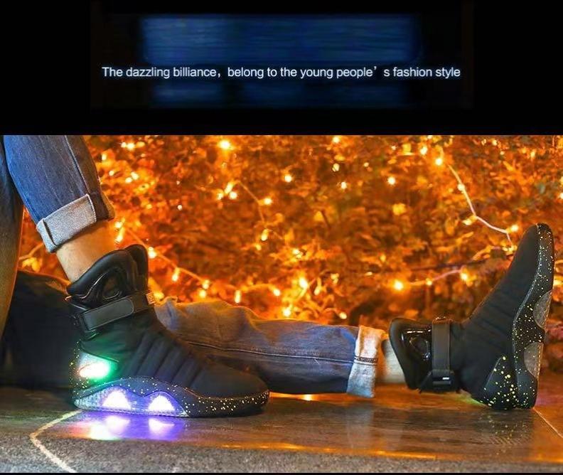 Stylish White USB-Rechargeable Glow-in-the-Dark High-Top Sneakers with Neon Lights & Stripes for Street Dancing & Nighttime Exercise back to the future shoes Stylish White USB-Rechargeable Glow-in-the-Dark High-Top Sneakers with Neon Lights & Stripes for Street Dancing & Nighttime Exercise back to the future shoes