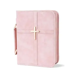 Premium PU Leather Bible Cover with Cross, Carrying Book Case for Women, Travel Bible Protective Pouch with Handle, Ideal for Church and Study