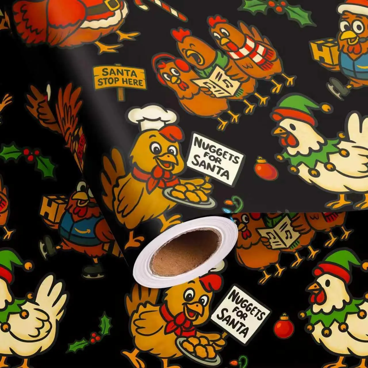 Chicken Christmas Wrapping Paper for  Boys Girls - Naughty Chicken Print  Wrap with Funny Christmas Words for Birthday Holiday Celebration -  28.5sq.ft