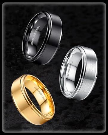 CASSIECA Tungsten Wedding Rings for Men Women 8MM Mens Wedding Band Black/Silver/Gold Matte Surface Polished Edge Engagement Promise Ring Comfort Fit 6-14 High Quality Materials Sturdy Durable Hypoallergenic