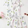 Two-Piece Fresh Girl Feng Shui Perfume Bottle Lemon Print Women's Pajamas Nightwear, Collared Button Short Sleeve and Loose Comfort Shorts, Sweet Elegant Casual Style Pajama Set, Shorts Pyjama Set