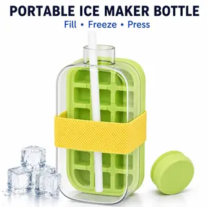 Ice Bottle Summer Cooling Cup, 2-in-1 Touch-Free Press Ice Mold with Easy Release Design, Upright Freezer Ice Tray for Cold Drinks, Iced Coffee, Juice and Refreshing Daily Use