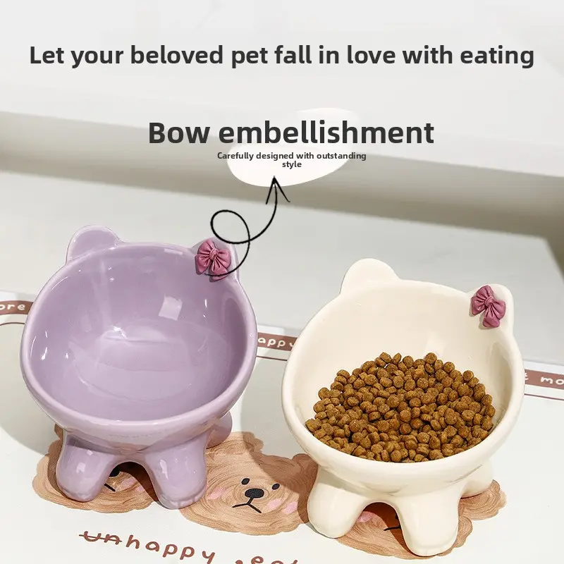 2 Pack Ceramic Cat Bowls for Kittens & Small Dogs, Cute Cat Food Bowls, Pet Feeding Dishes for Wet & Dry Food, Durable Kitty Puppy Feeding Bowl Set