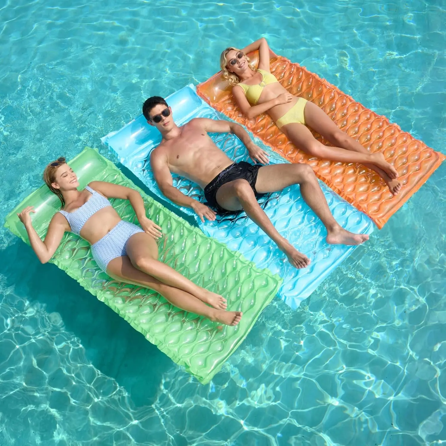 3 Pack Inflatable Pool Mat Swimming Pool Mattress Float Lounge with Headrest, Pool Float Air Mat for Adults 64x32 inchGift
